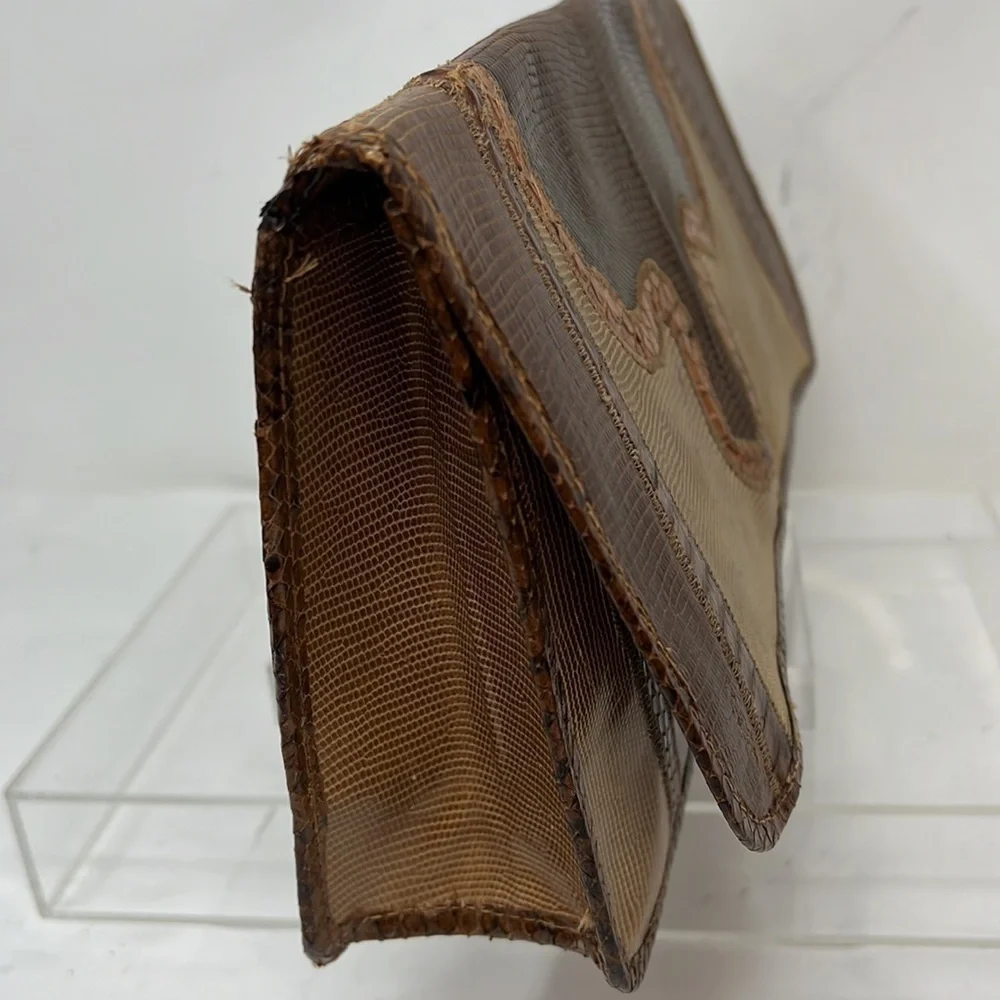 Carlos Falchi Mixed Exotic Snakeskin, Lizard, Ostrich Snap Envelope Clutch Bag